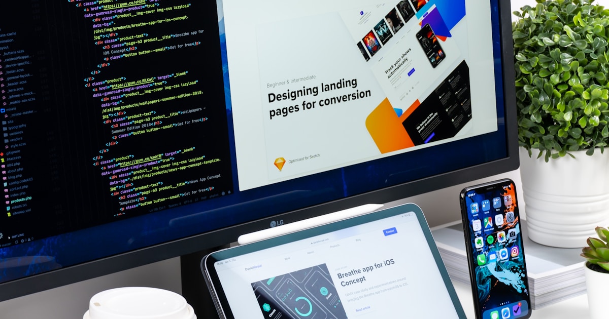 Person browsing a well-designed business website on a laptop with a satisfied expression